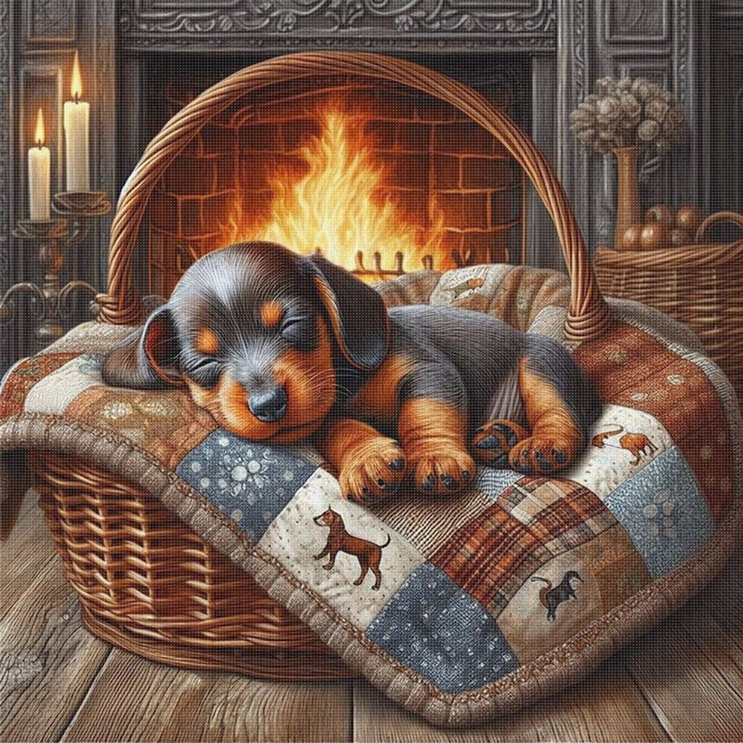 Sleeping Dachshund - Full 11CT Stamped Cross Stitch 45x45CM - Yishu