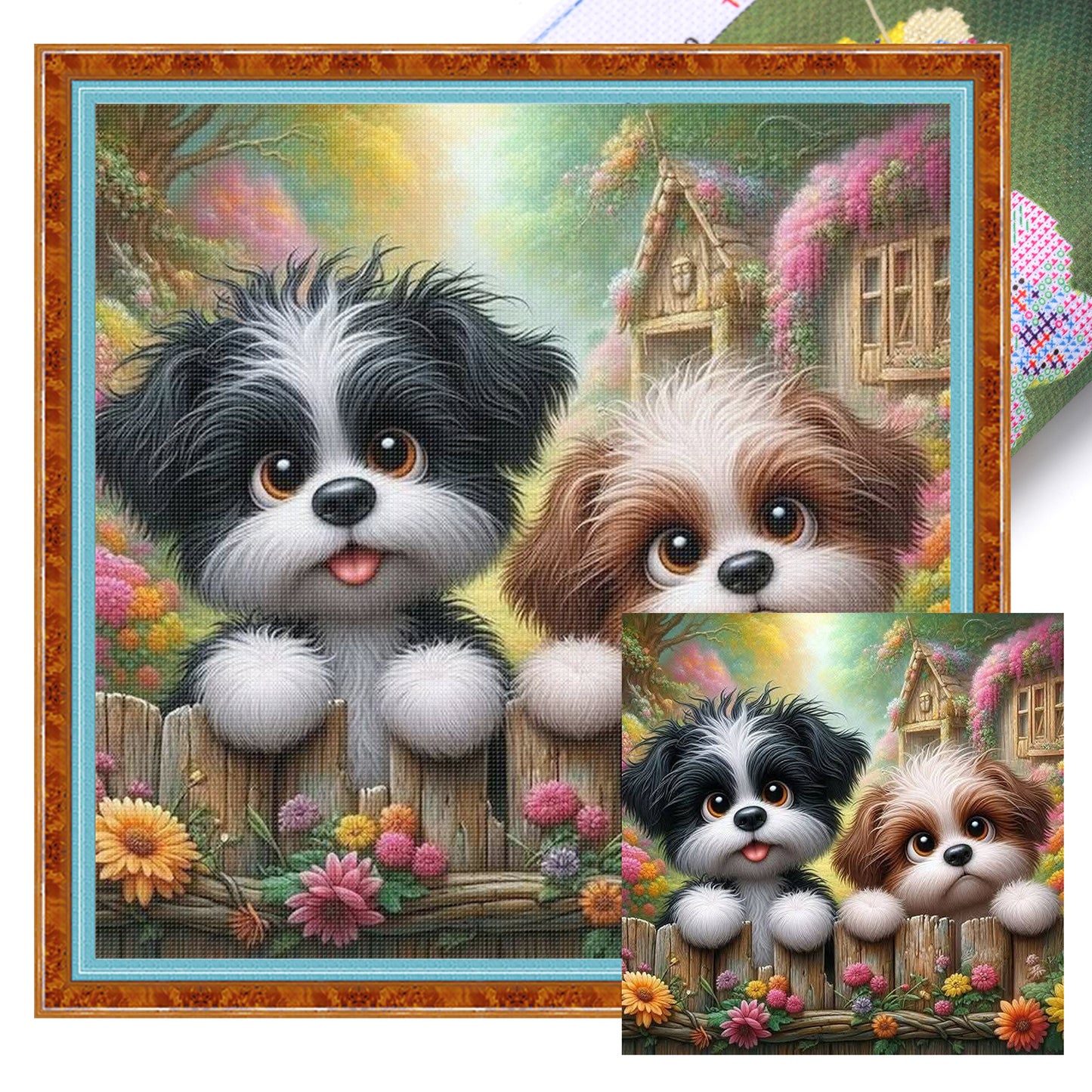 Shih Puppies - Full 11CT Stamped Cross Stitch 45x45CM - Yishu