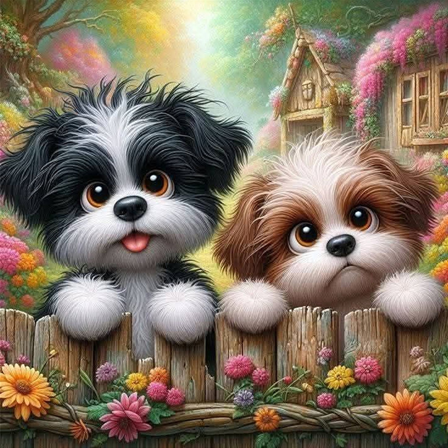 Shih Puppies - Full 11CT Stamped Cross Stitch 45x45CM - Yishu