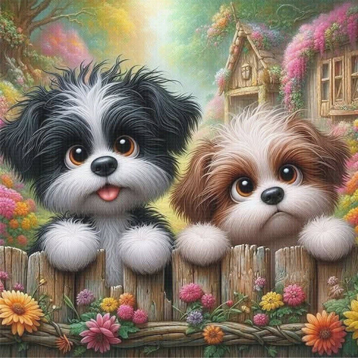 Shih Puppies - Full 11CT Stamped Cross Stitch 45x45CM - Yishu