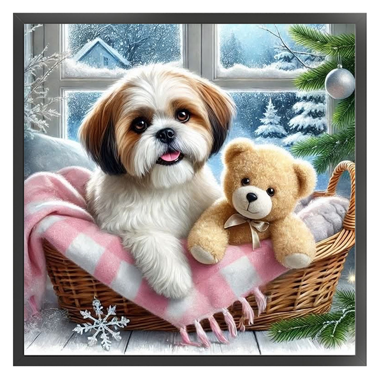 Shih Tzu And Bear - Full 11CT Stamped Cross Stitch 45x45CM - Yishu