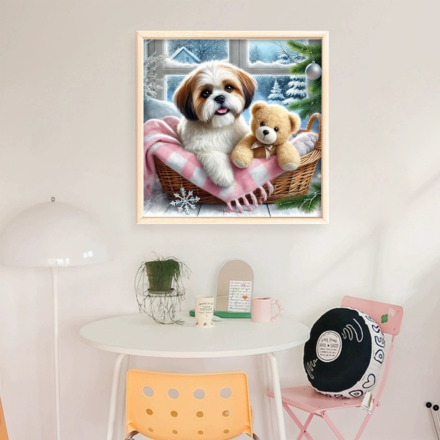 Shih Tzu And Bear - Full 11CT Stamped Cross Stitch 45x45CM - Yishu