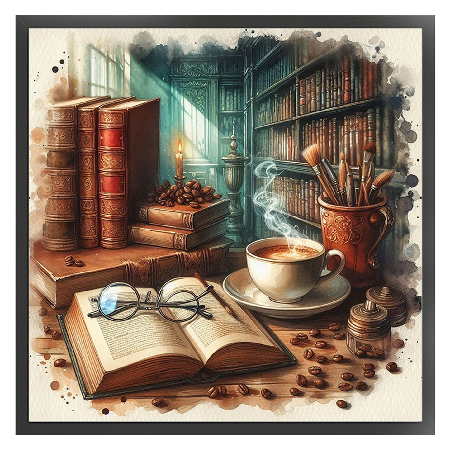 Desk And Books - Full 11CT Stamped Cross Stitch 45x45CM - Yishu