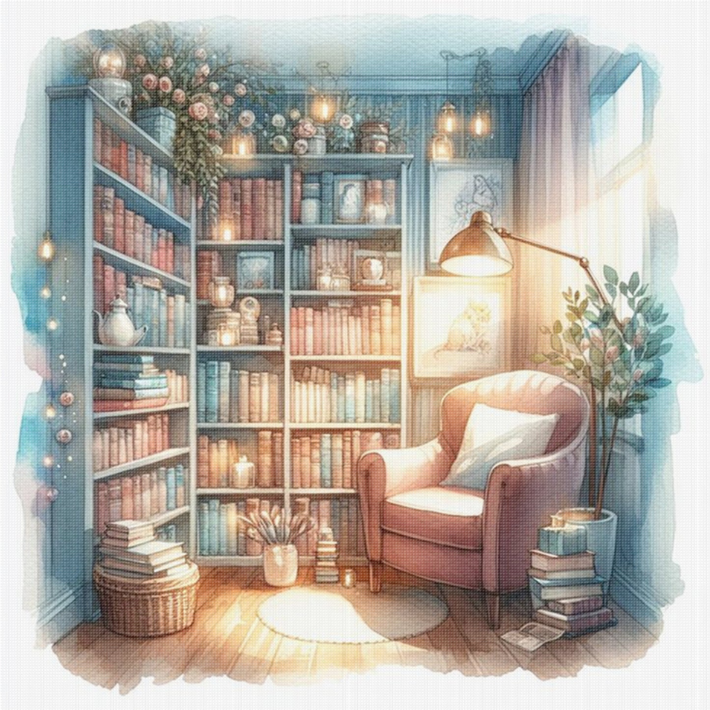 Study - Full 11CT Stamped Cross Stitch 45x45CM - Yishu