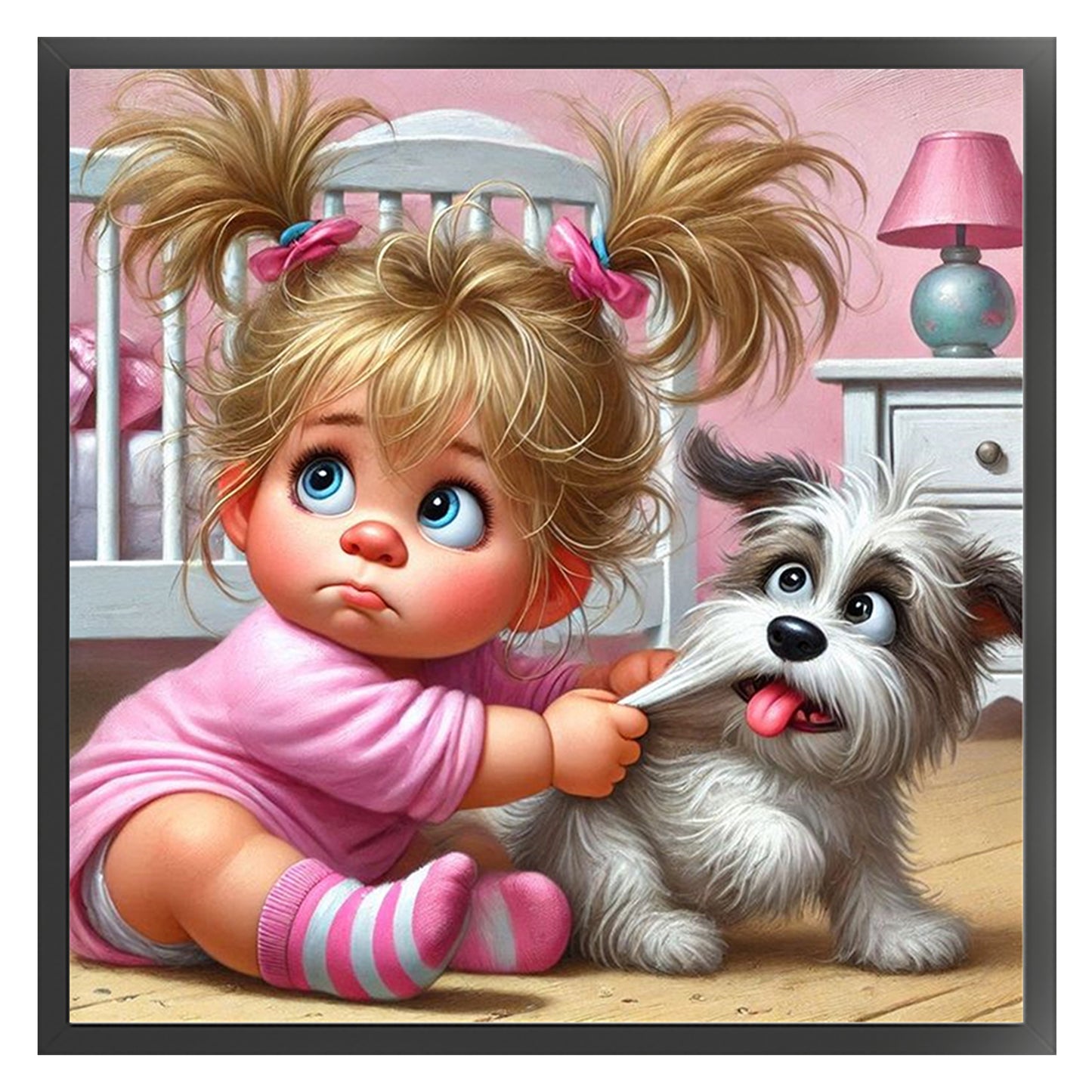 Girl And Puppy - Full 11CT Stamped Cross Stitch 45x45CM - Yishu