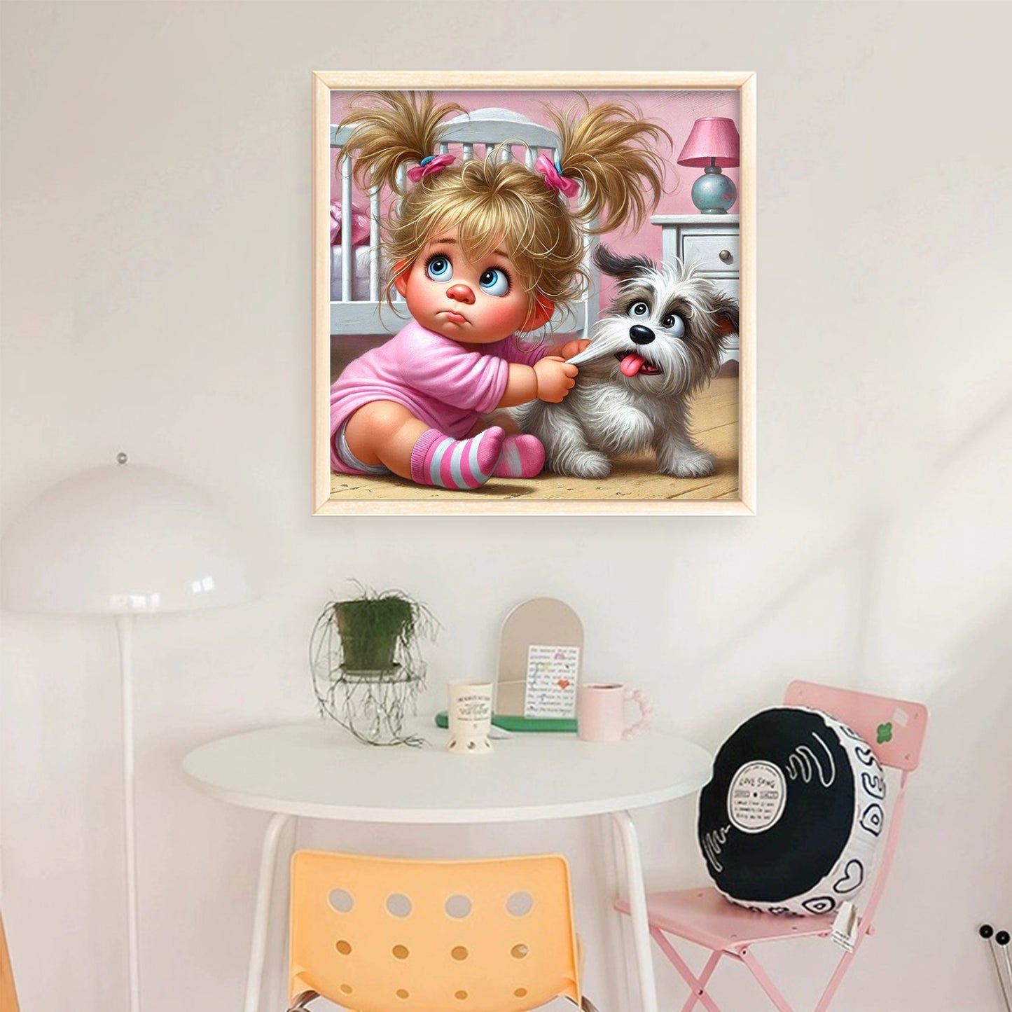 Girl And Puppy - Full 11CT Stamped Cross Stitch 45x45CM - Yishu