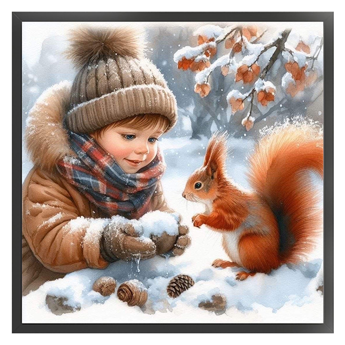 Boy And Squirrel - Full 11CT Stamped Cross Stitch 45x45CM - Yishu