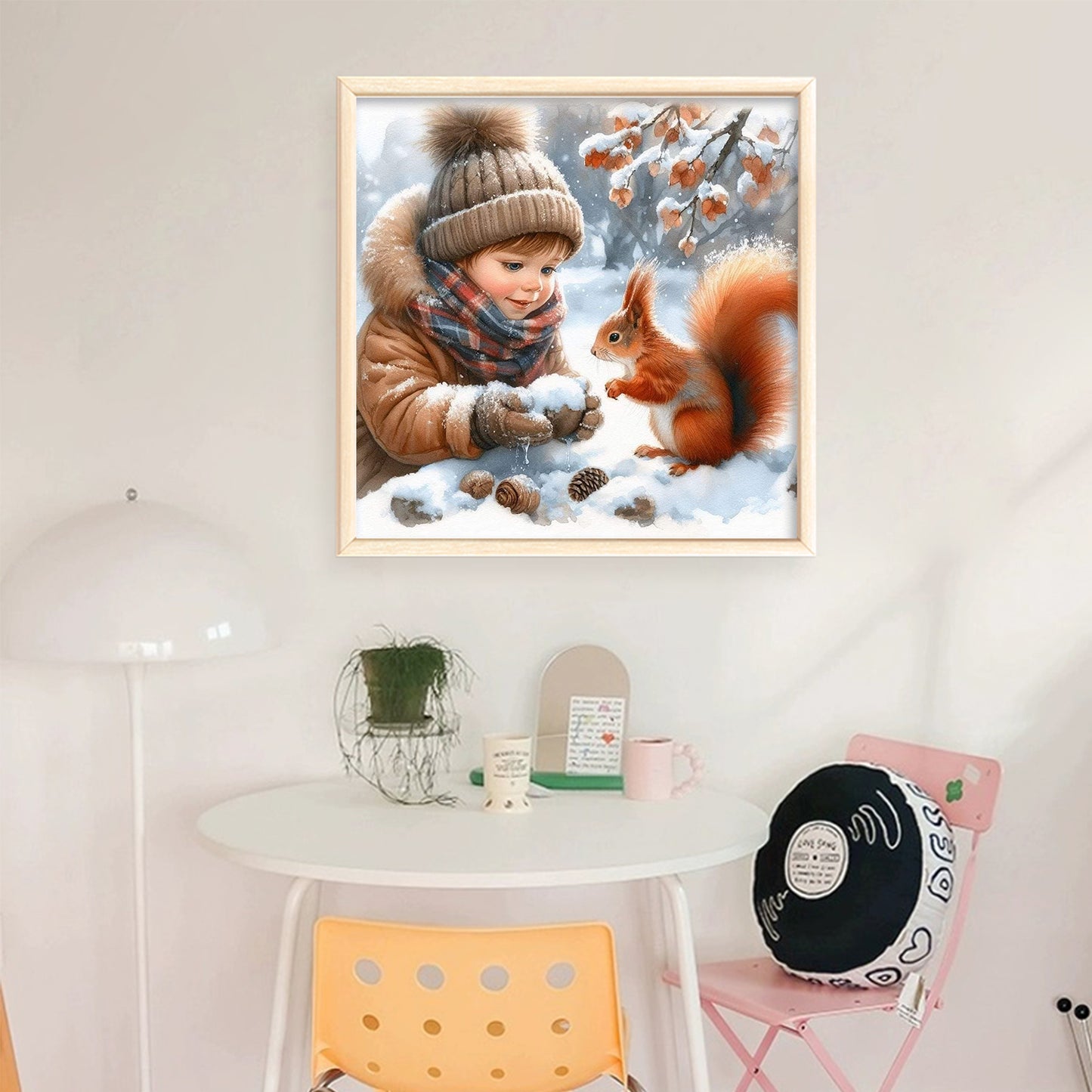 Boy And Squirrel - Full 11CT Stamped Cross Stitch 45x45CM - Yishu