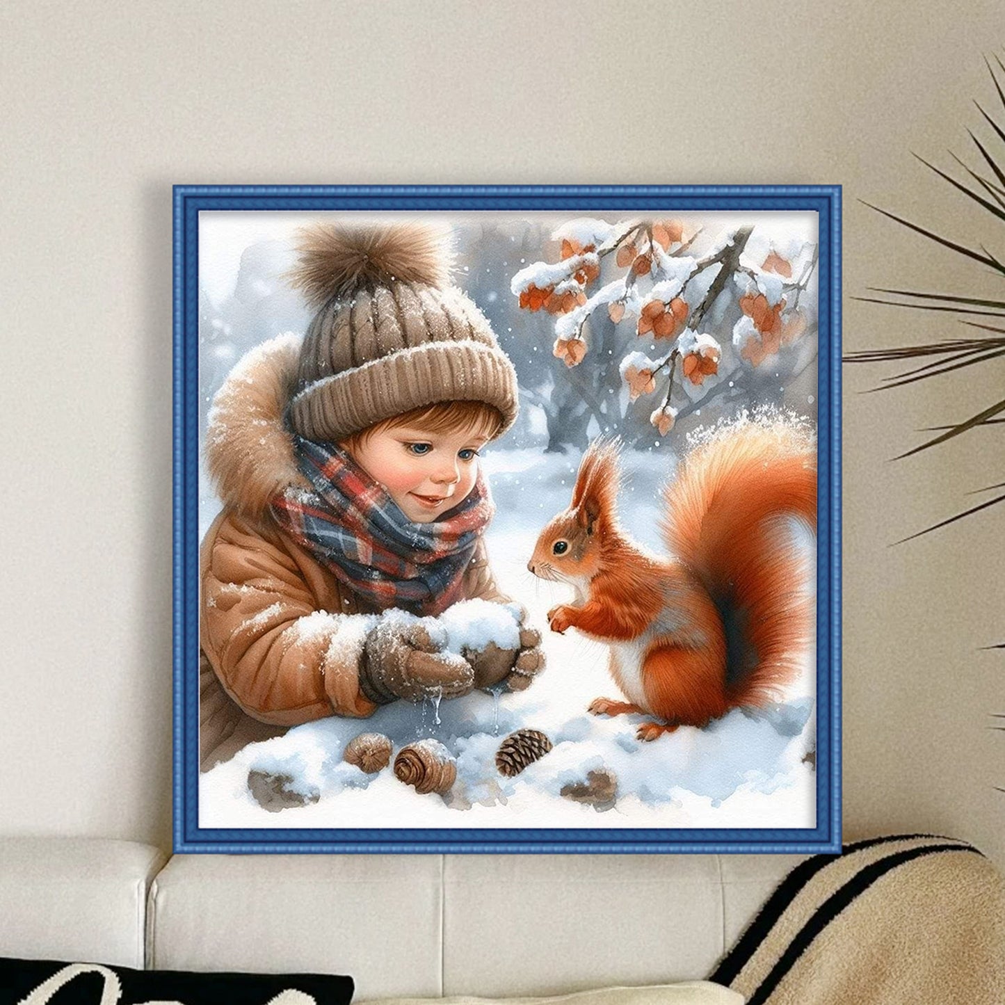 Boy And Squirrel - Full 11CT Stamped Cross Stitch 45x45CM - Yishu