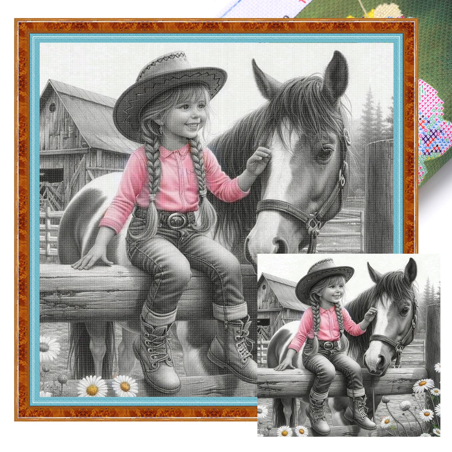 Girl And Horse - Full 11CT Stamped Cross Stitch 45x45CM - Yishu