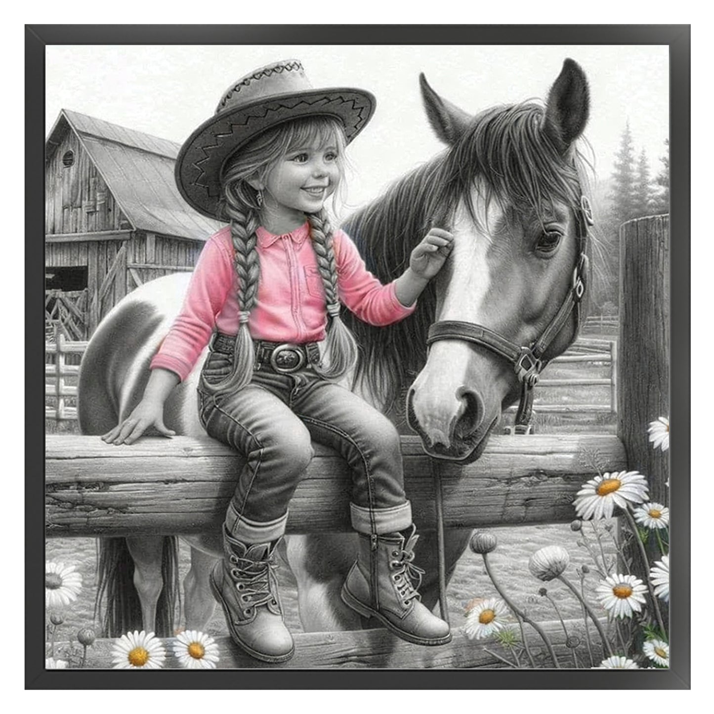 Girl And Horse - Full 11CT Stamped Cross Stitch 45x45CM - Yishu