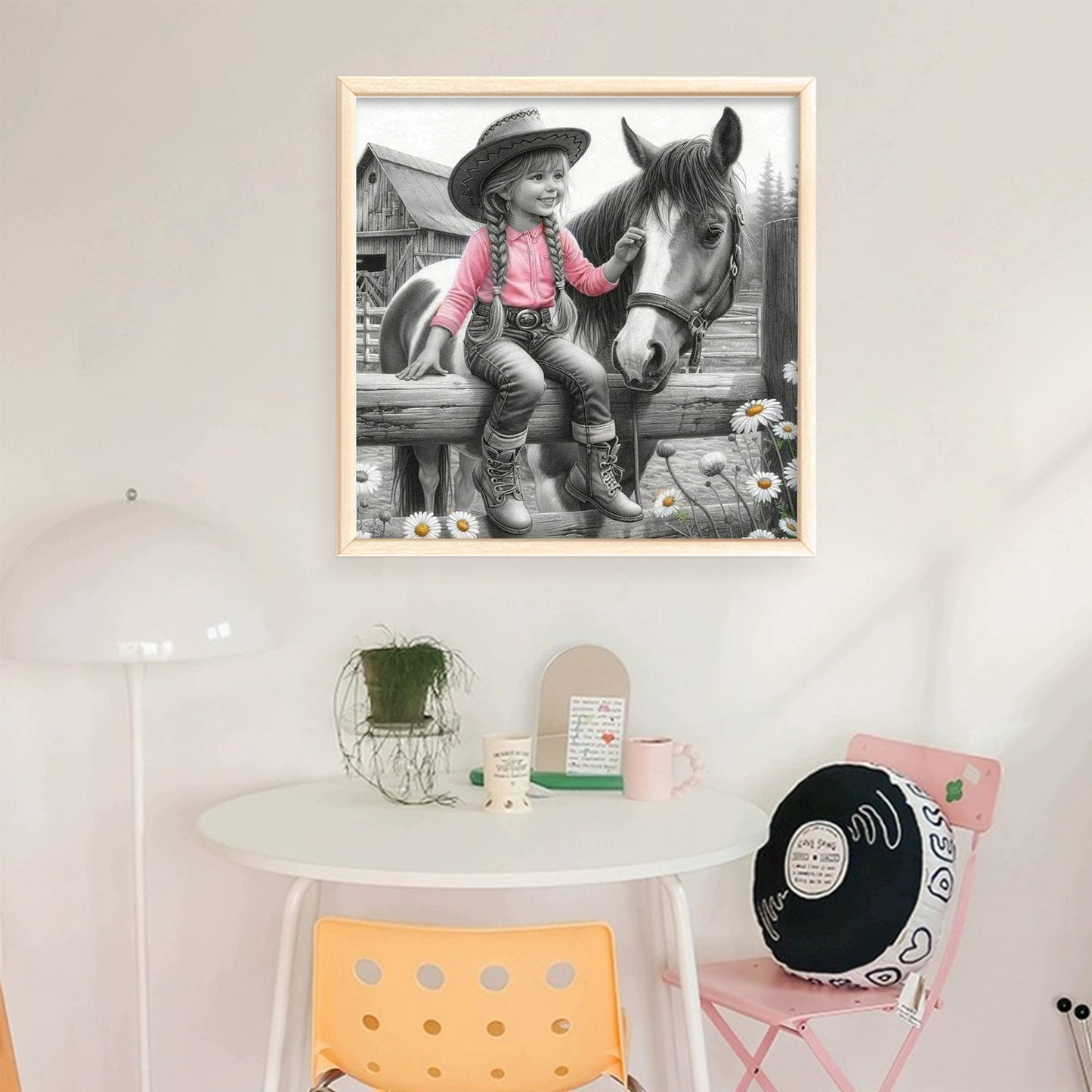Girl And Horse - Full 11CT Stamped Cross Stitch 45x45CM - Yishu