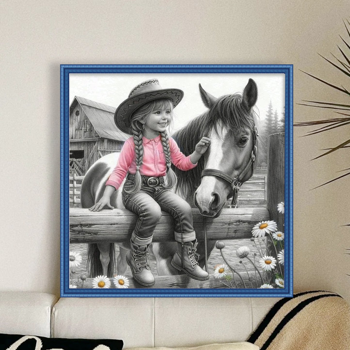 Girl And Horse - Full 11CT Stamped Cross Stitch 45x45CM - Yishu