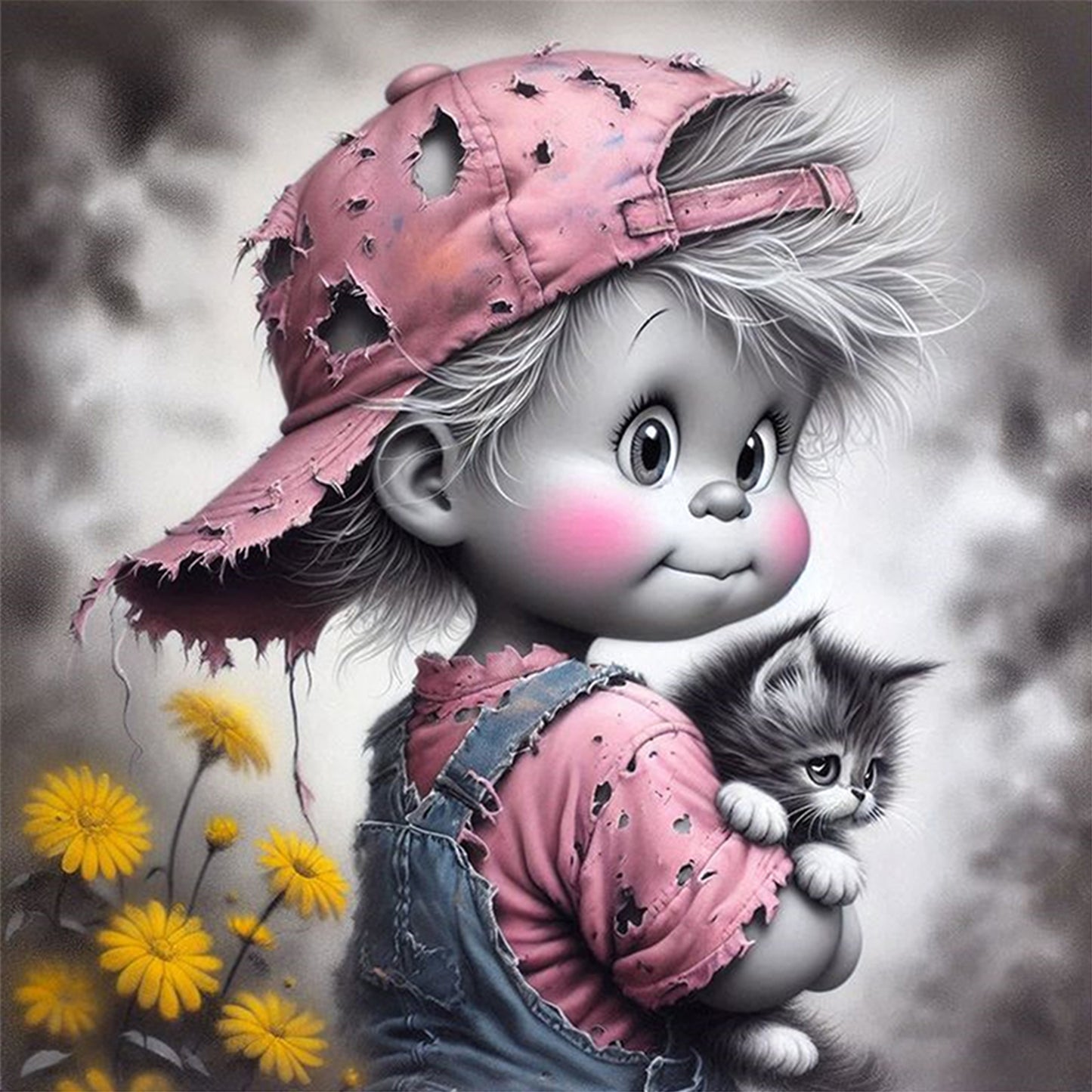 Boy And Cat - Full 11CT Stamped Cross Stitch 45x45CM - Yishu