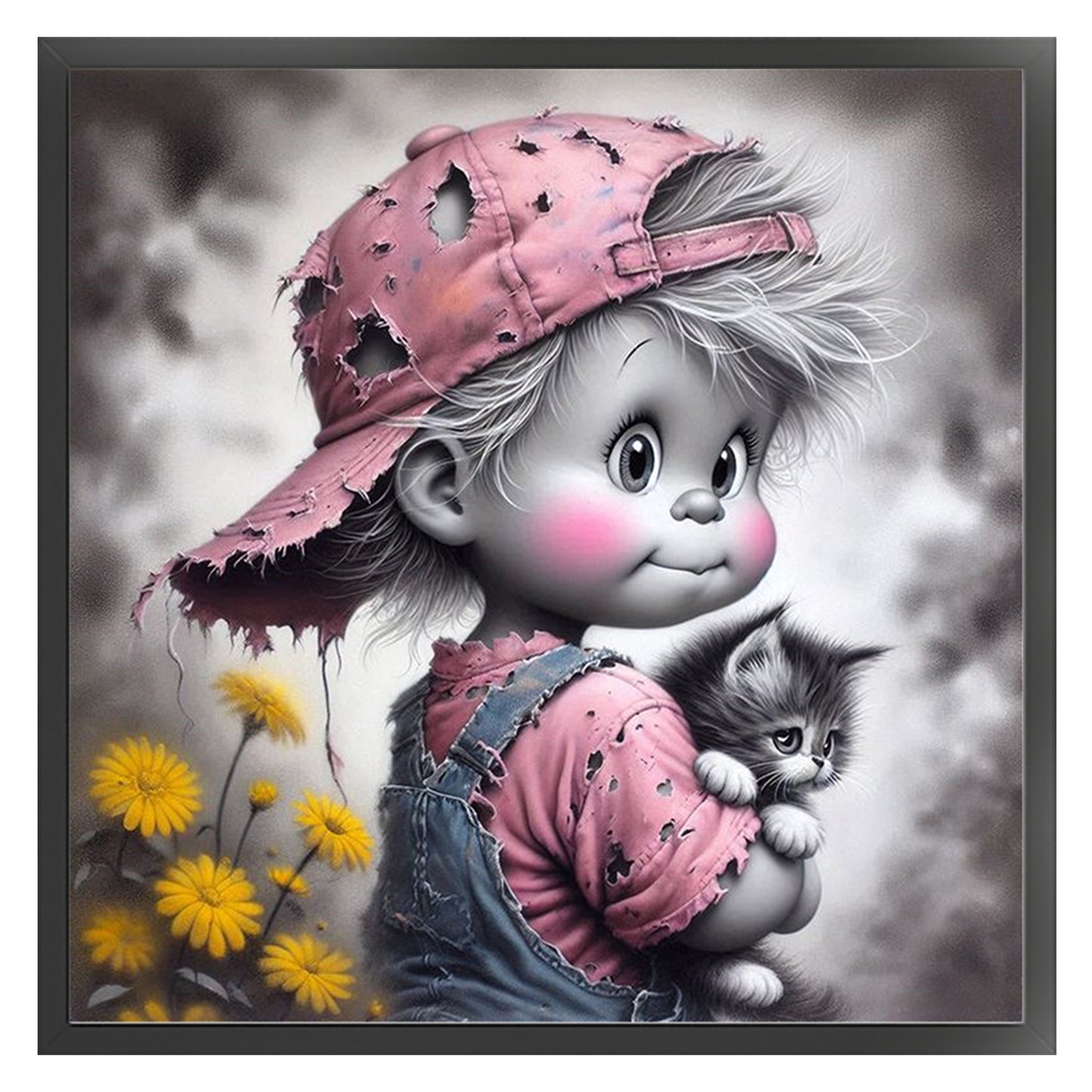 Boy And Cat - Full 11CT Stamped Cross Stitch 45x45CM - Yishu