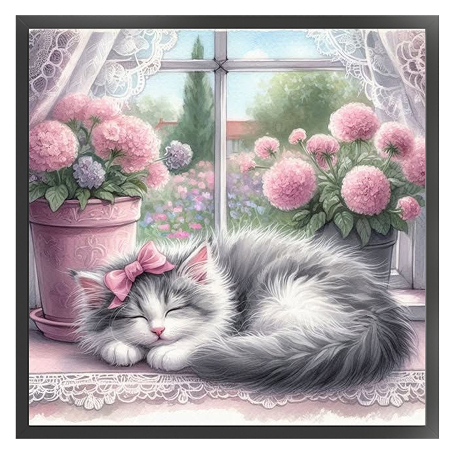 Hydrangea Kitten - Full 11CT Stamped Cross Stitch 40x40CM - Yishu