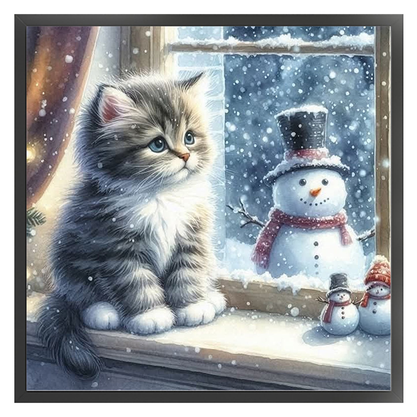 Kitten And Snowman - Full 11CT Stamped Cross Stitch 40x40CM - Yishu