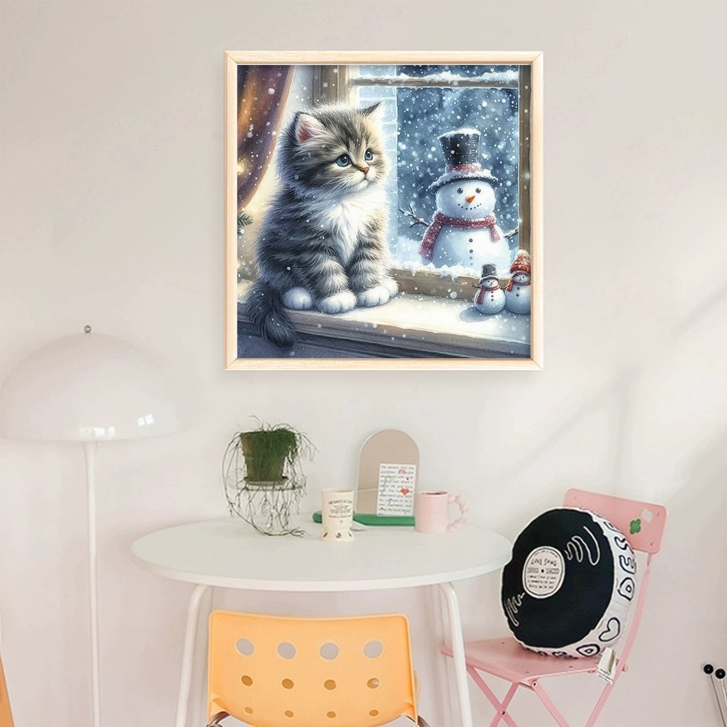 Kitten And Snowman - Full 11CT Stamped Cross Stitch 40x40CM - Yishu