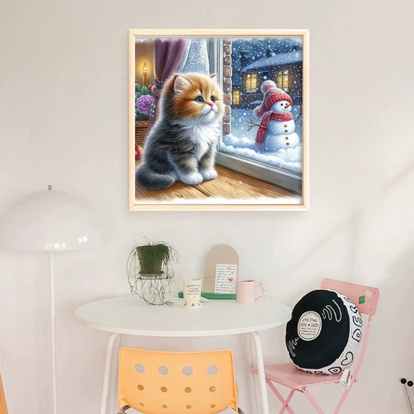 Kitten And Snowman - Full 11CT Stamped Cross Stitch 40x40CM - Yishu