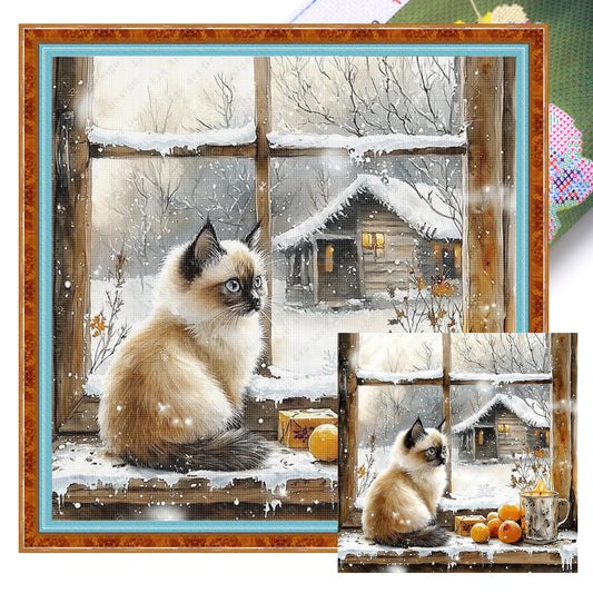 Siamese Cat - Full 11CT Stamped Cross Stitch 40x40CM - Yishu