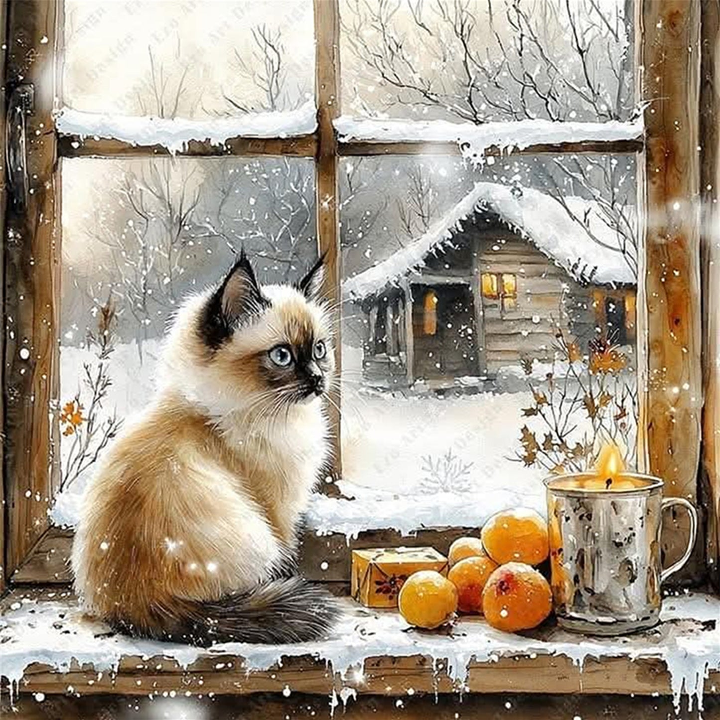 Siamese Cat - Full 11CT Stamped Cross Stitch 40x40CM - Yishu