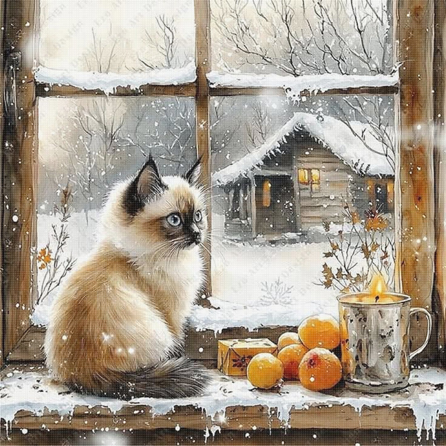 Siamese Cat - Full 11CT Stamped Cross Stitch 40x40CM - Yishu