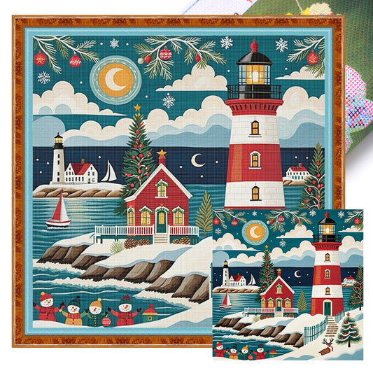 Christmas Lighthouse - Full 11CT Stamped Cross Stitch 45x45CM - Yishu