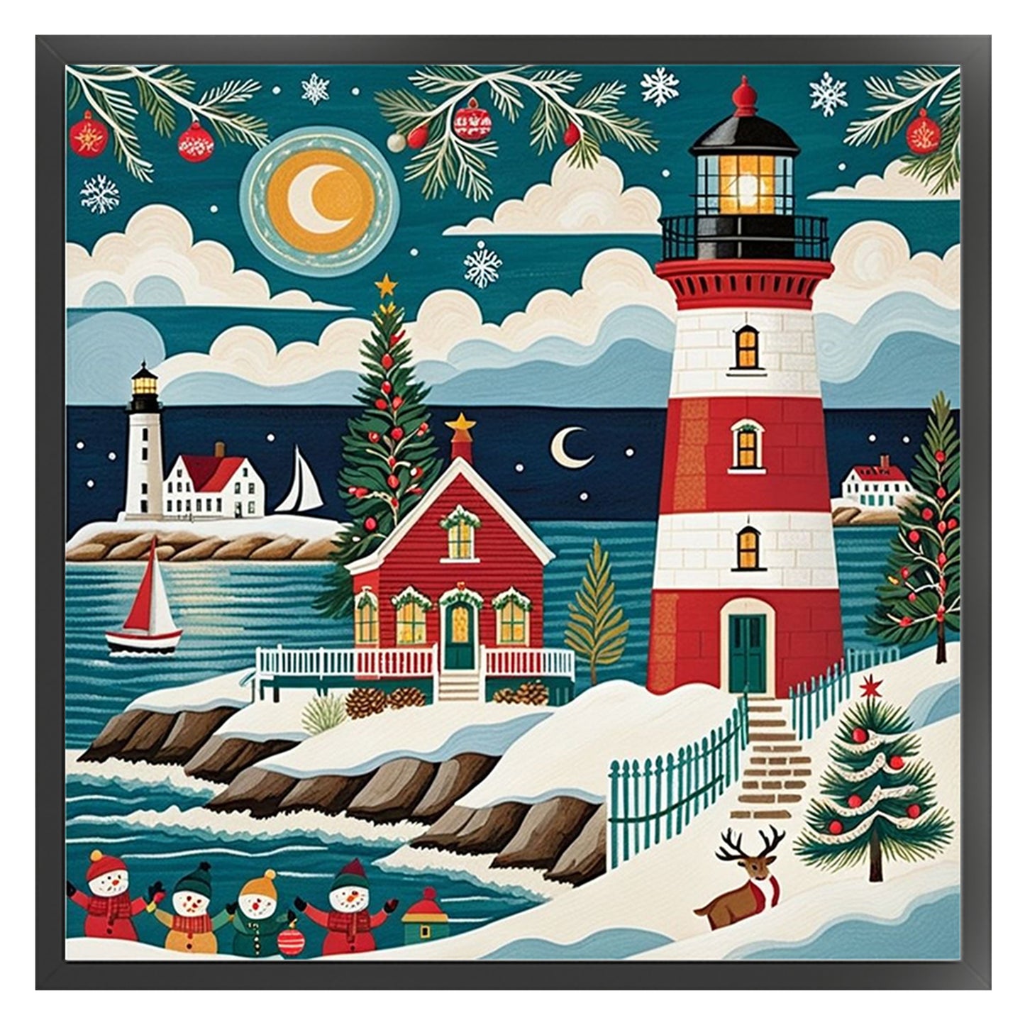 Christmas Lighthouse - Full 11CT Stamped Cross Stitch 45x45CM - Yishu