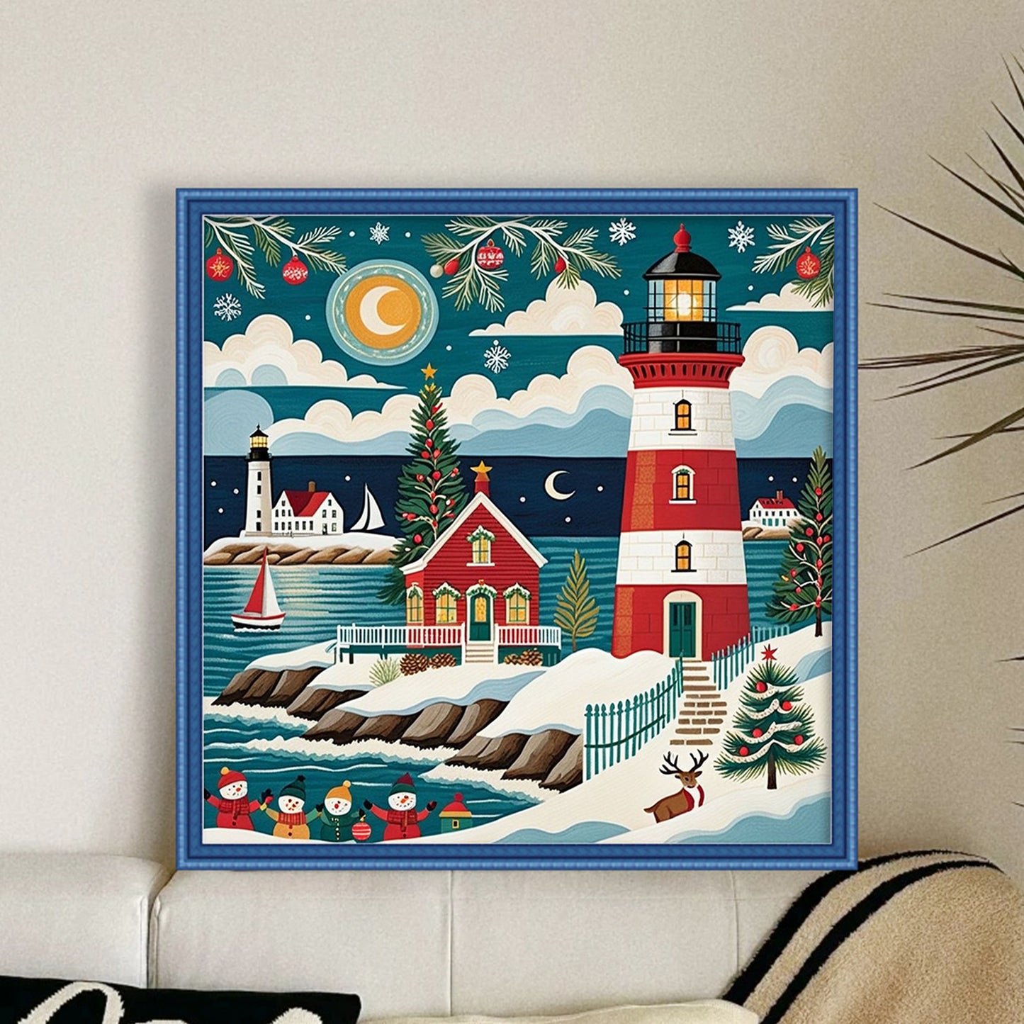 Christmas Lighthouse - Full 11CT Stamped Cross Stitch 45x45CM - Yishu