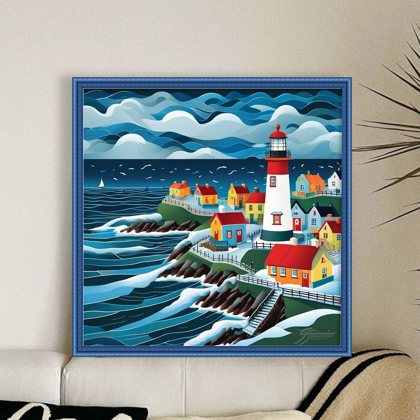 Lighthouse Town - Full 11CT Stamped Cross Stitch 45x45CM - Yishu