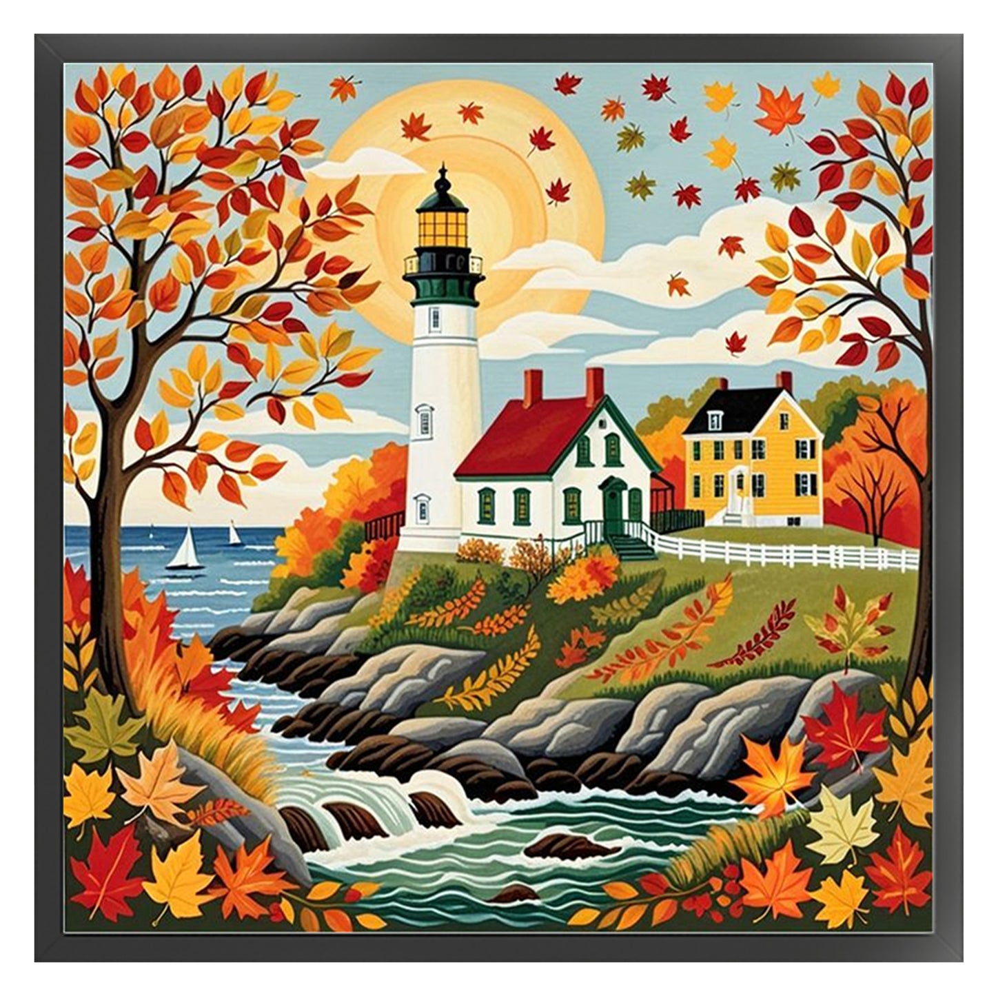 Autumn Lighthouse - Full 11CT Stamped Cross Stitch 45x45CM - Yishu