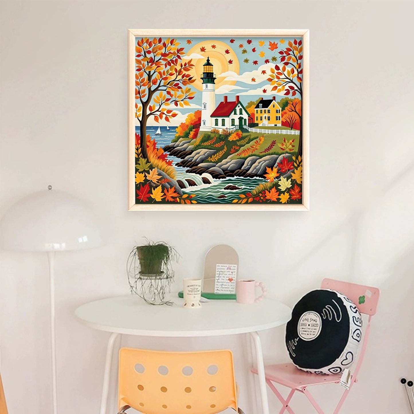 Autumn Lighthouse - Full 11CT Stamped Cross Stitch 45x45CM - Yishu