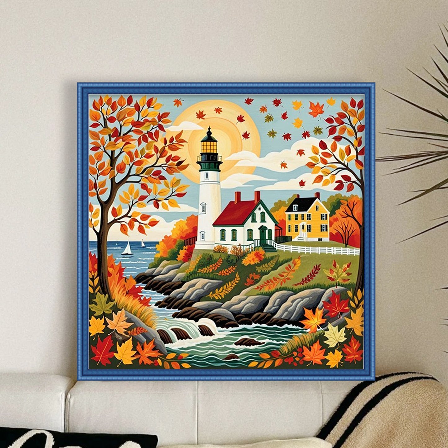 Autumn Lighthouse - Full 11CT Stamped Cross Stitch 45x45CM - Yishu