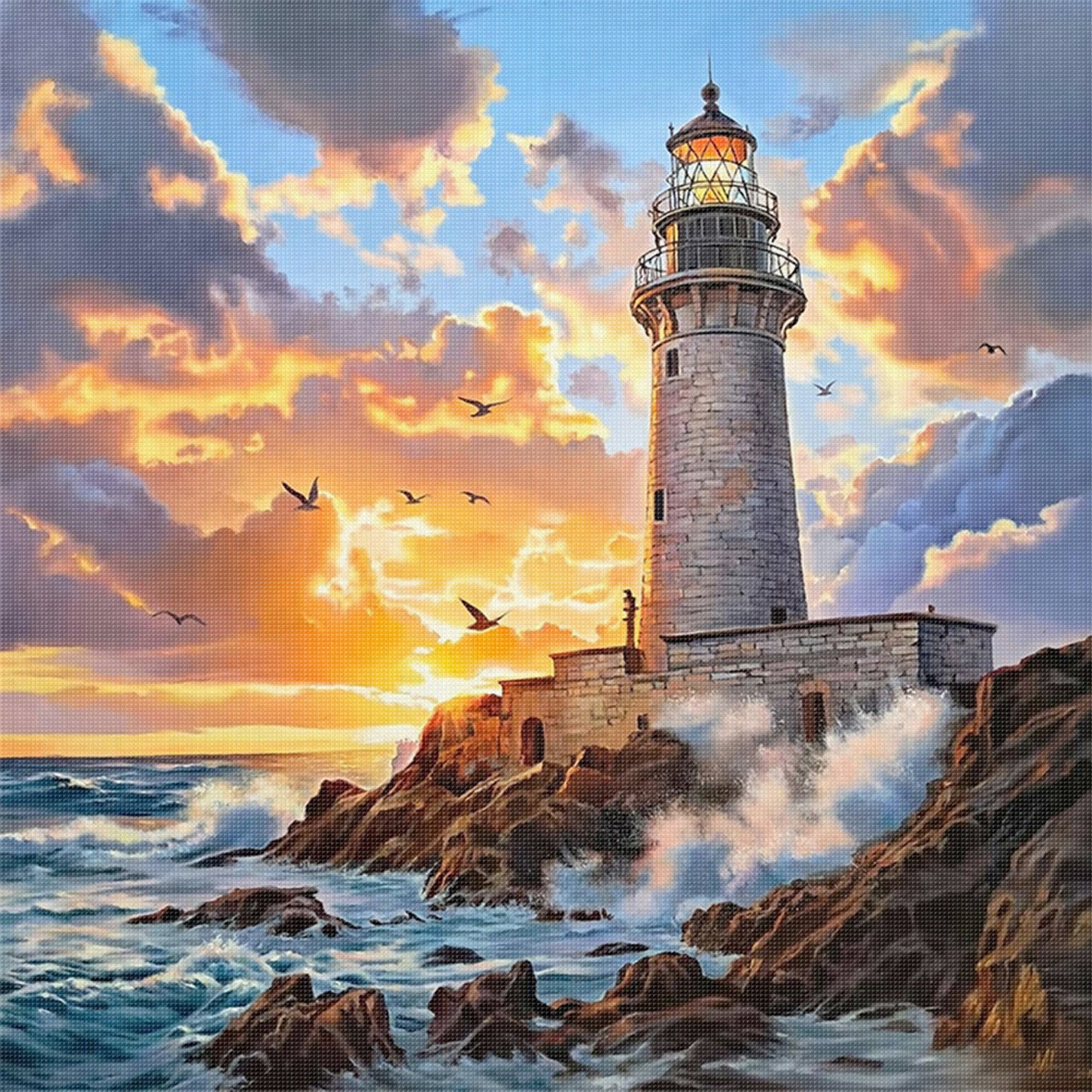 Lighthouse At Sunset - Full 11CT Stamped Cross Stitch 45x45CM - Yishu