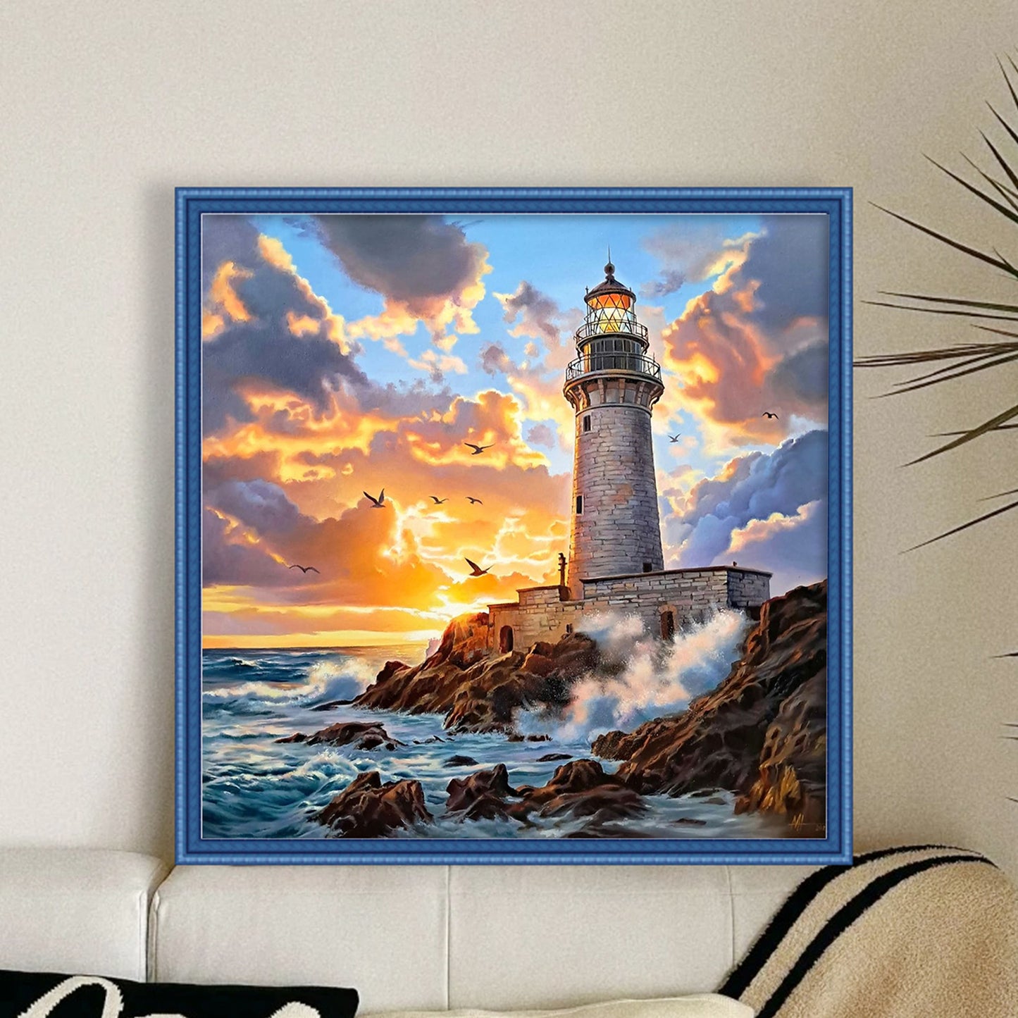 Lighthouse At Sunset - Full 11CT Stamped Cross Stitch 45x45CM - Yishu