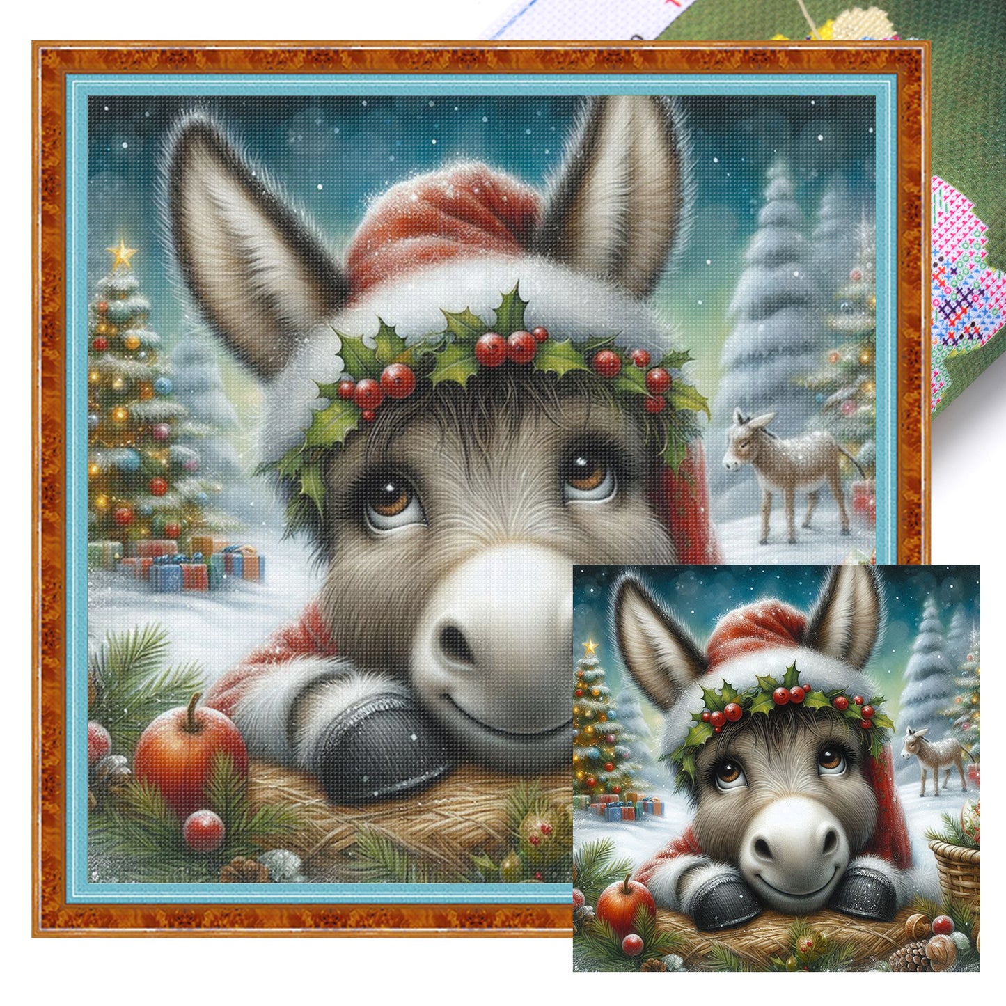 Christmas Donkey - Full 18CT Stamped Cross Stitch 25x25CM - Huacan