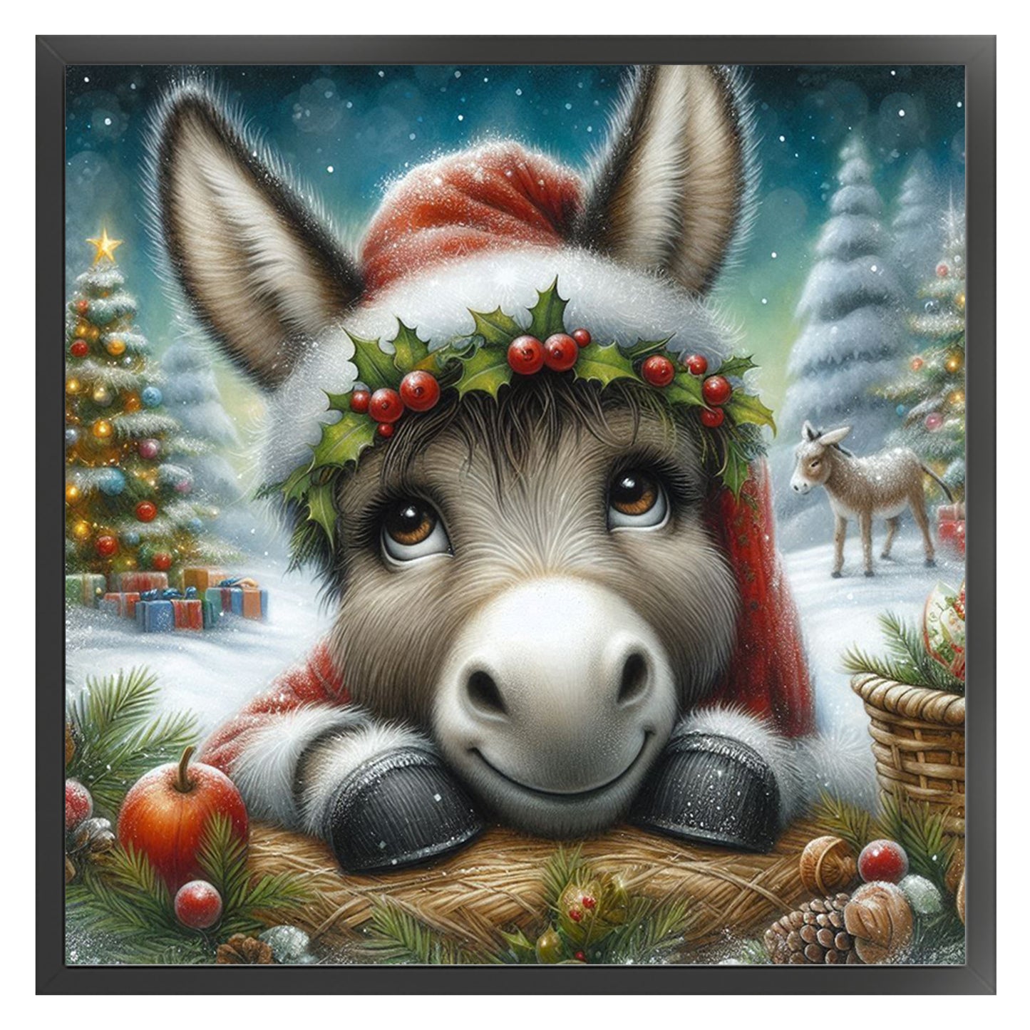 Christmas Donkey - Full 18CT Stamped Cross Stitch 25x25CM - Huacan