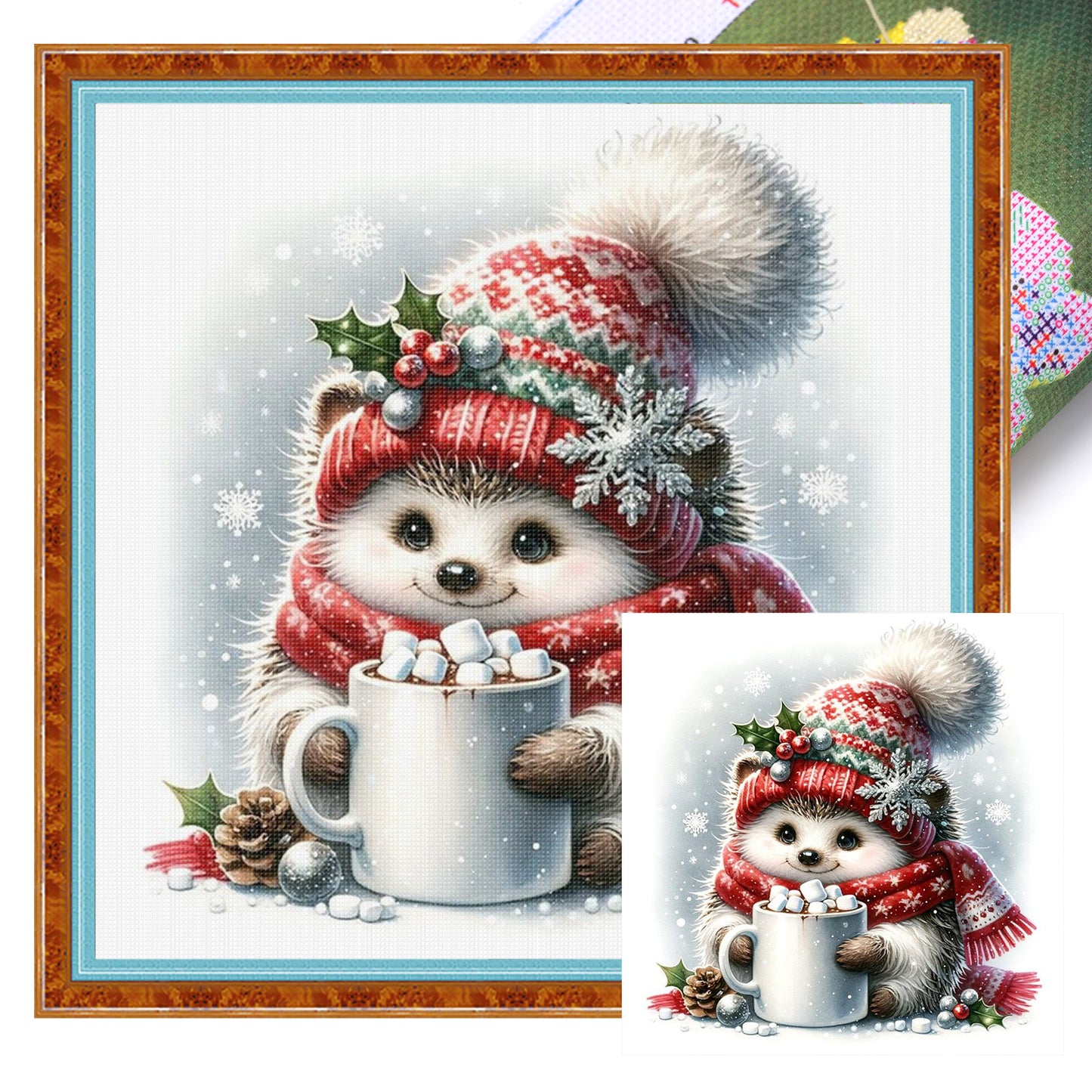 Christmas Hedgehog - Full 18CT Stamped Cross Stitch 25x25CM - Huacan