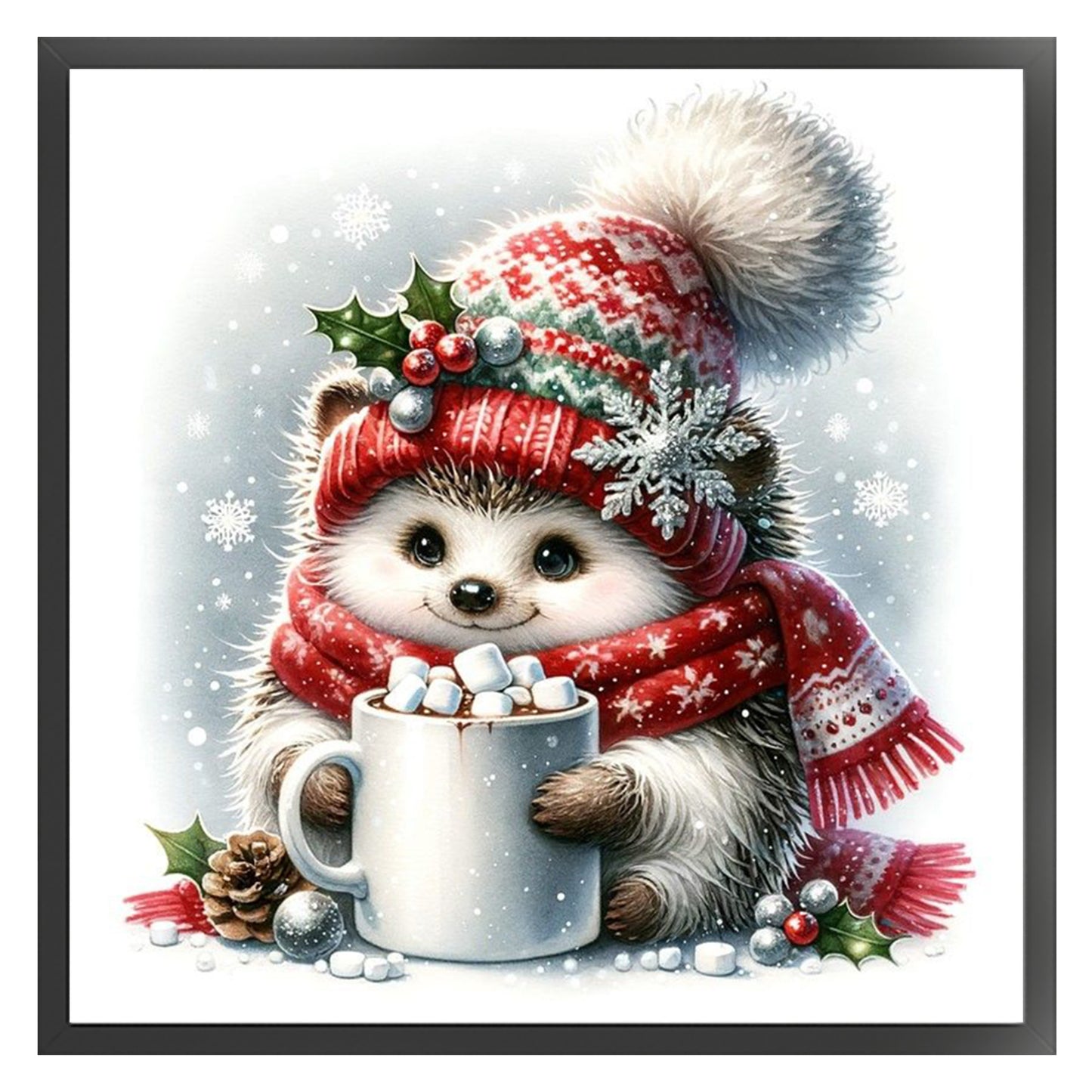 Christmas Hedgehog - Full 18CT Stamped Cross Stitch 25x25CM - Huacan