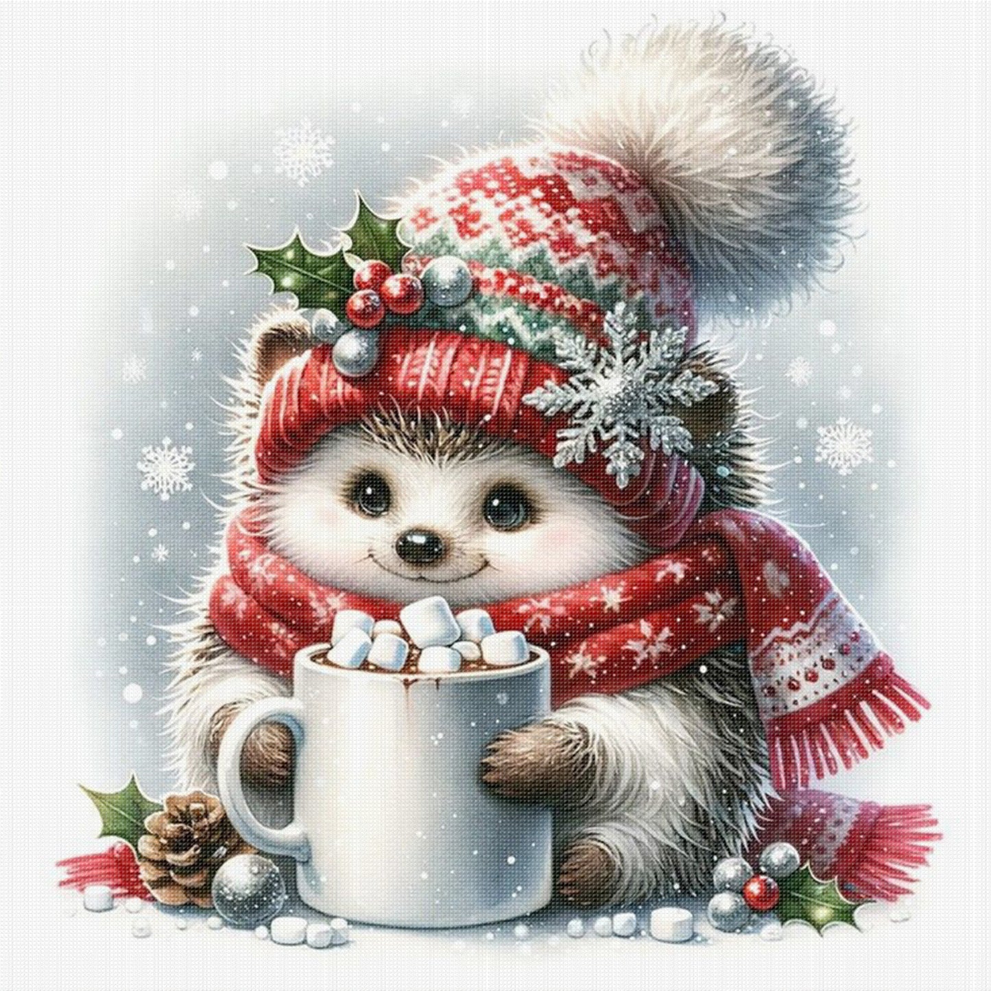 Christmas Hedgehog - Full 18CT Stamped Cross Stitch 25x25CM - Huacan