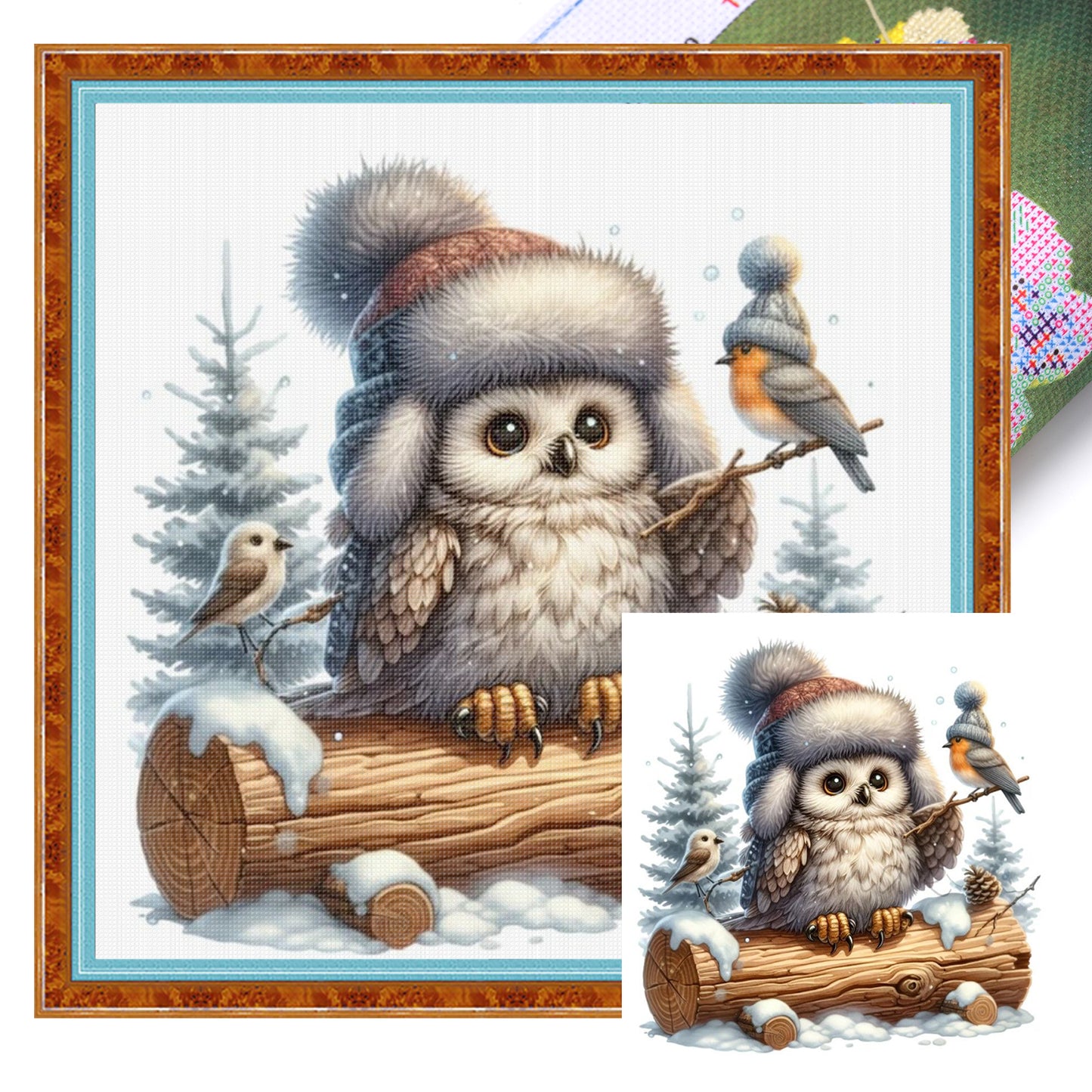Christmas Owl - Full 18CT Stamped Cross Stitch 25x25CM - Huacan