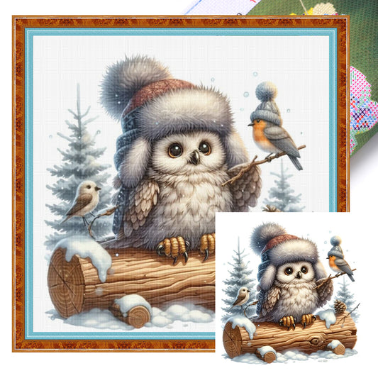 Christmas Owl - Full 18CT Stamped Cross Stitch 25x25CM - Huacan