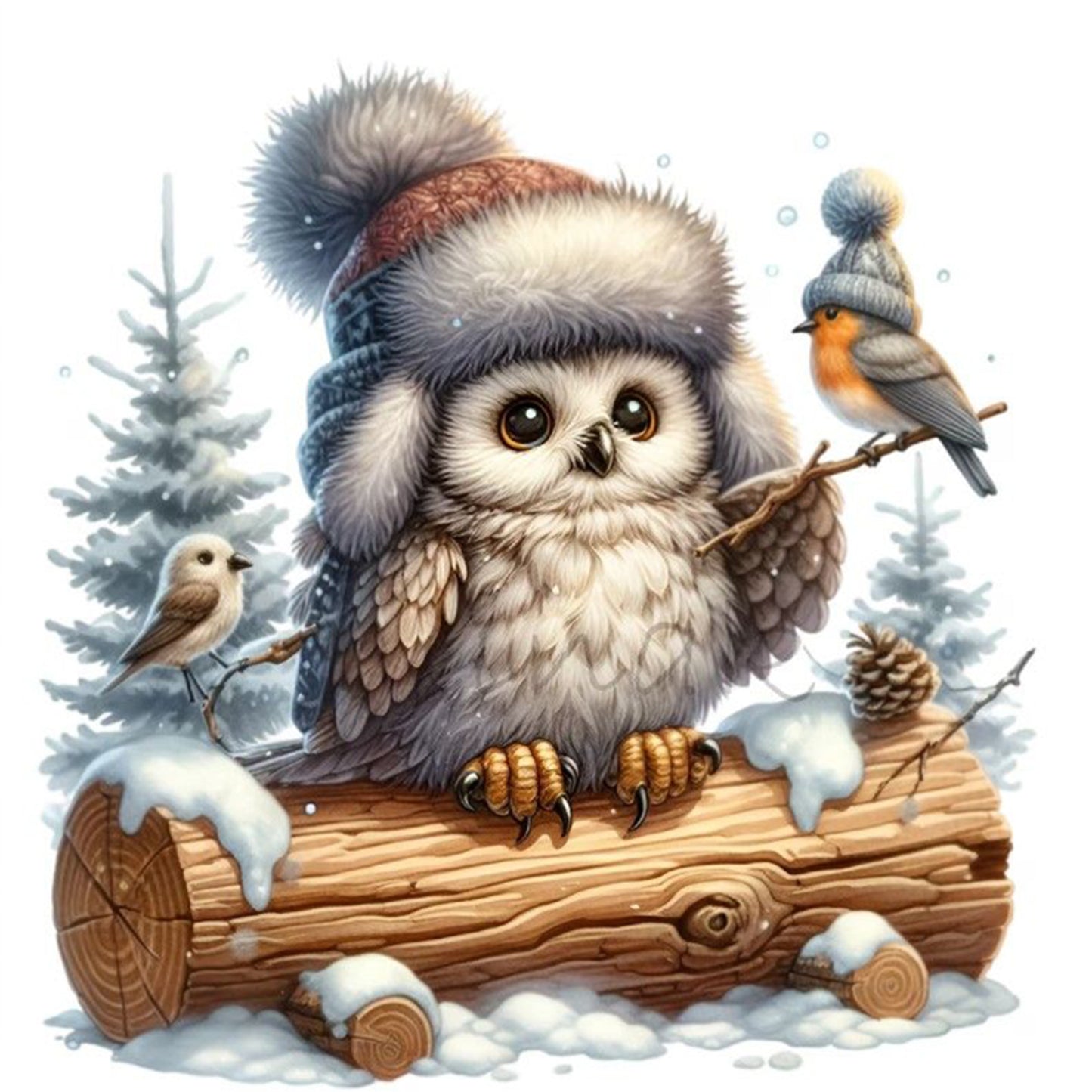 Christmas Owl - Full 18CT Stamped Cross Stitch 25x25CM - Huacan