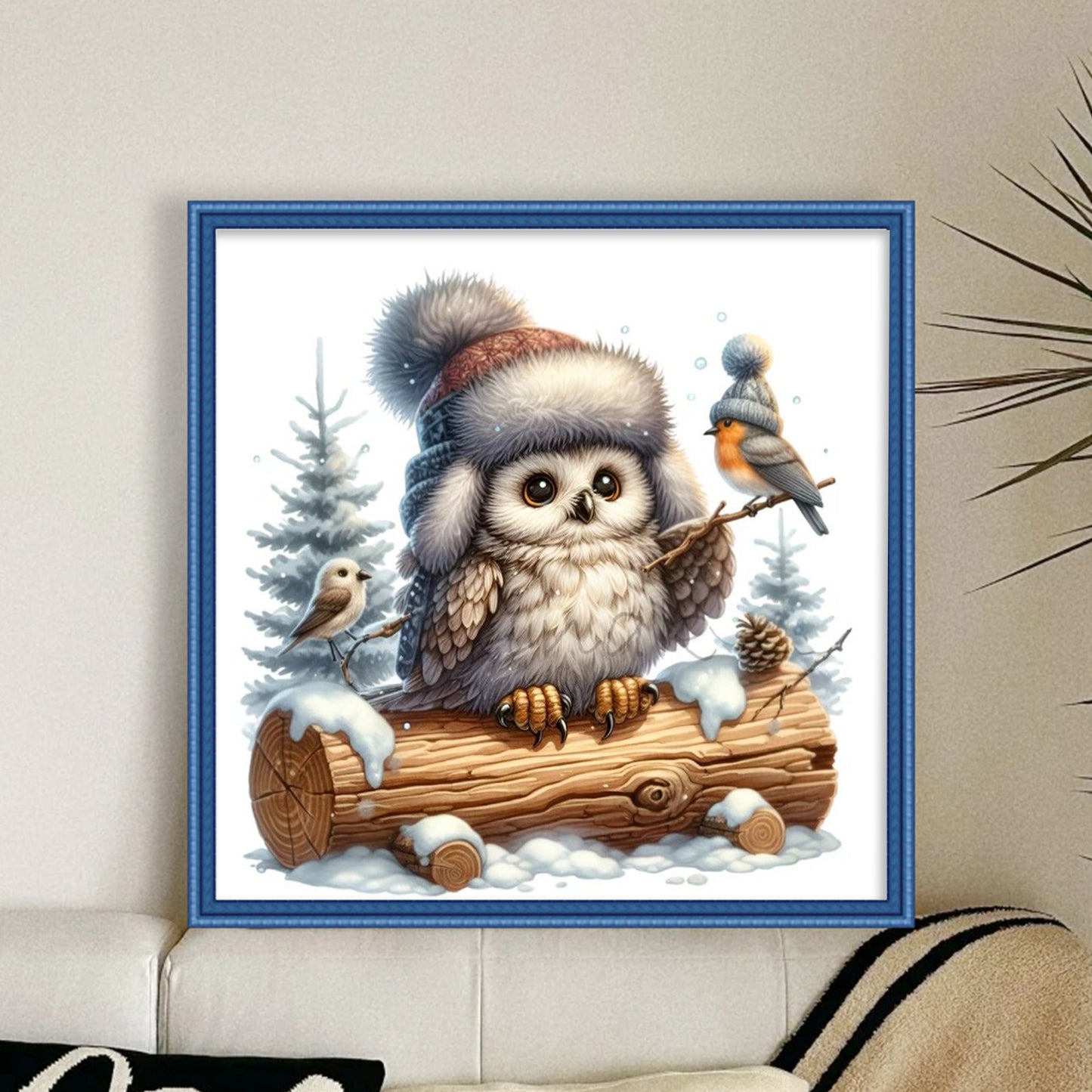 Christmas Owl - Full 18CT Stamped Cross Stitch 25x25CM - Huacan