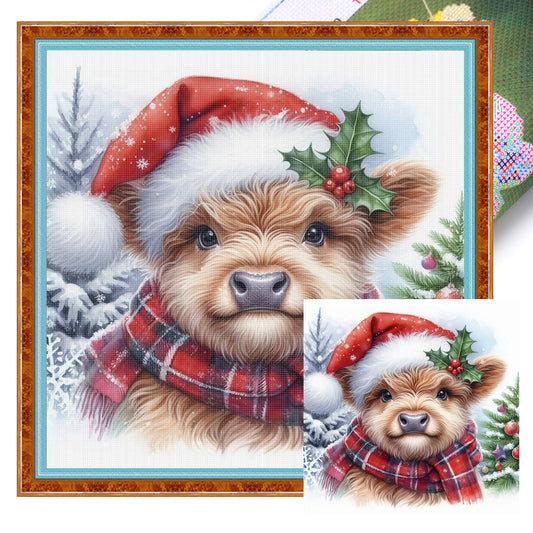Christmas Yak - Full 18CT Stamped Cross Stitch 25x25CM - Huacan