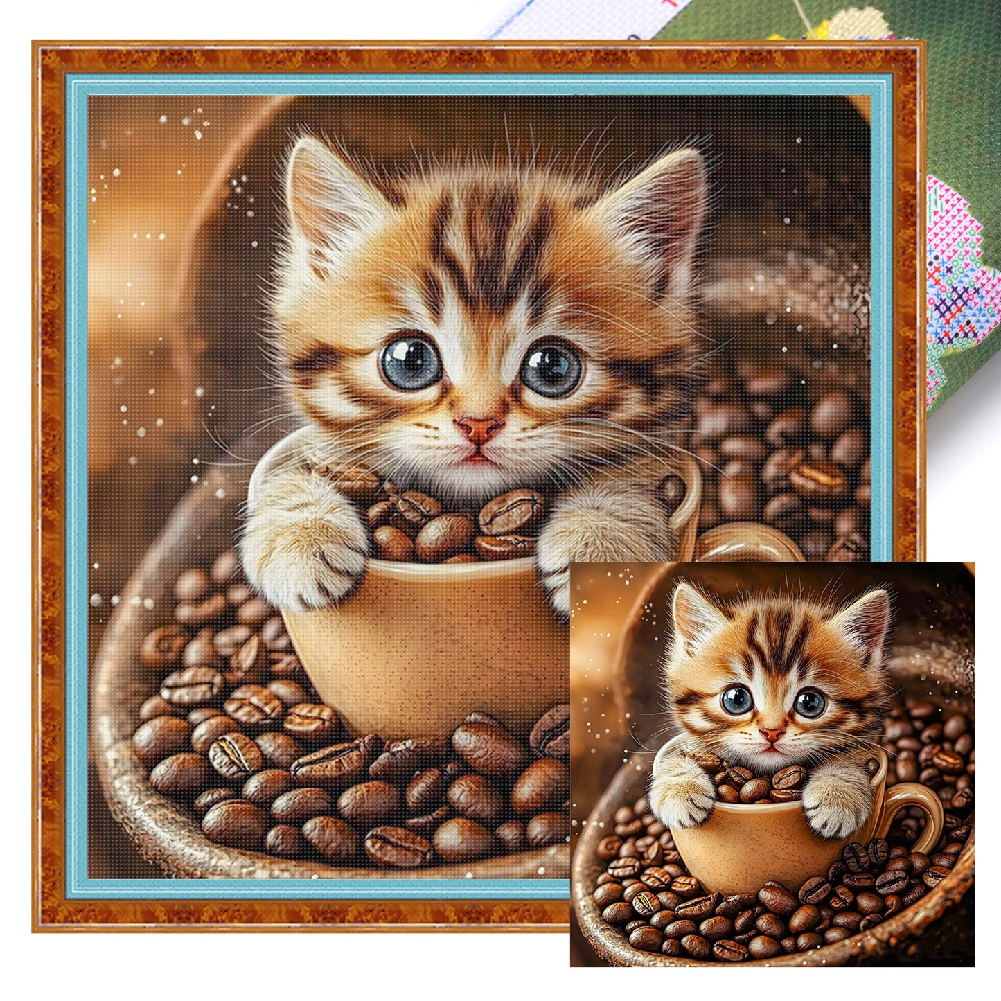 Coffee Cat - Full 18CT Stamped Cross Stitch 25x25CM - Huacan