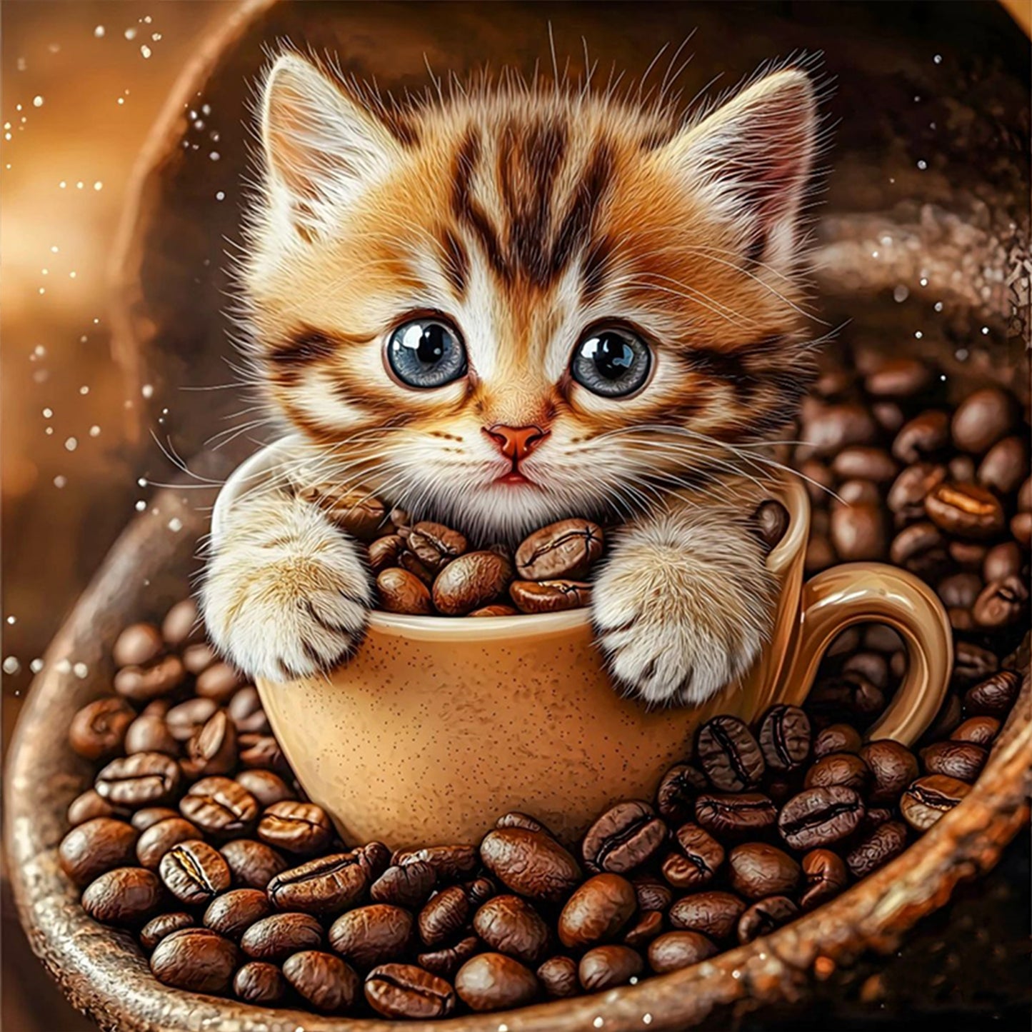 Coffee Cat - Full 18CT Stamped Cross Stitch 25x25CM - Huacan