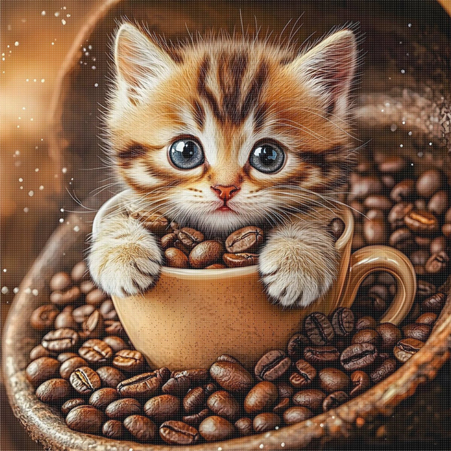 Coffee Cat - Full 18CT Stamped Cross Stitch 25x25CM - Huacan