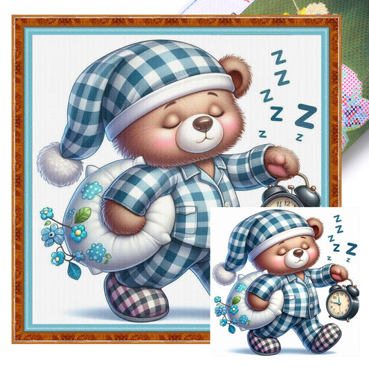 Sleeping Bear - Full 18CT Stamped Cross Stitch 25x25CM - Huacan