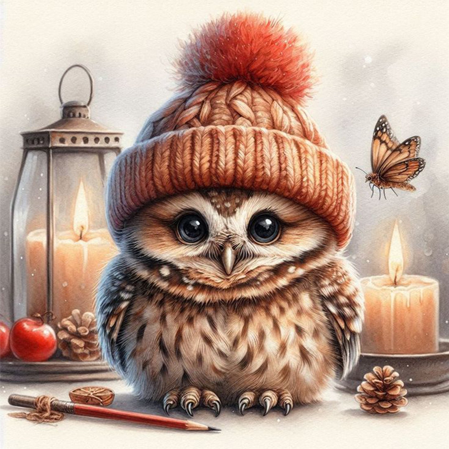Owl - Full 18CT Stamped Cross Stitch 25x25CM - Huacan